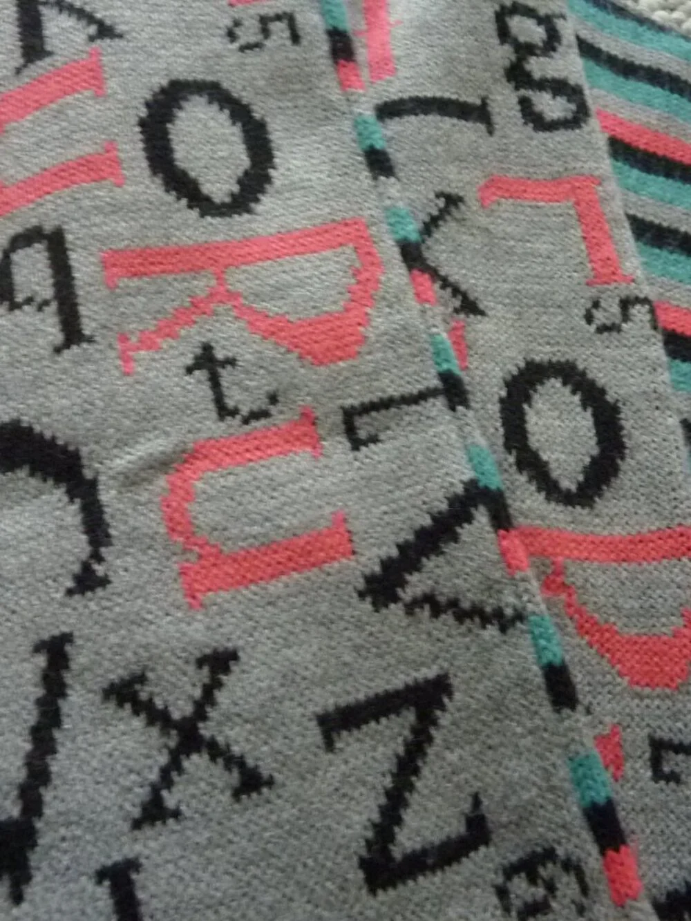 $118 Nordstrom Neck Scarf Pink Teal Black Grey Alphabet Striped 75